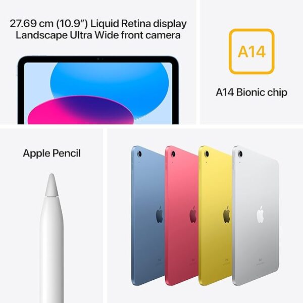 Apple iPad (10th Generation): with A14 Bionic chip, 27.69 cm (10.9″) Liquid Retina Display, 64GB, Wi-Fi 6, 12MP front/12MP Back Camera, Touch ID, All-Day Battery Life – Silver - Image 3